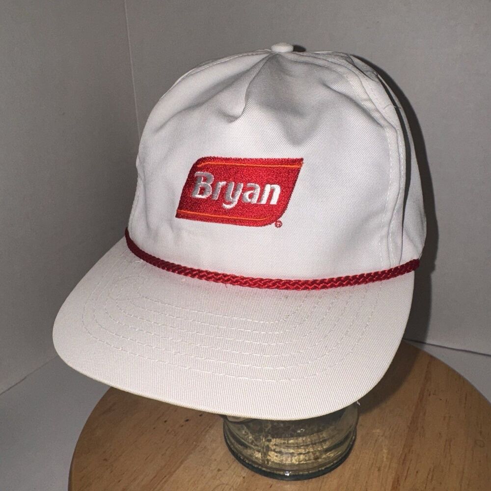 Vintage Bryan Foods Rope Hat White Strapback USA Made Advertising Cap Bacon
